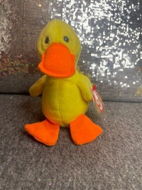 Quackers The Duck: Ty Yellow Duck Beanie Plush with Orange Bill & Feet